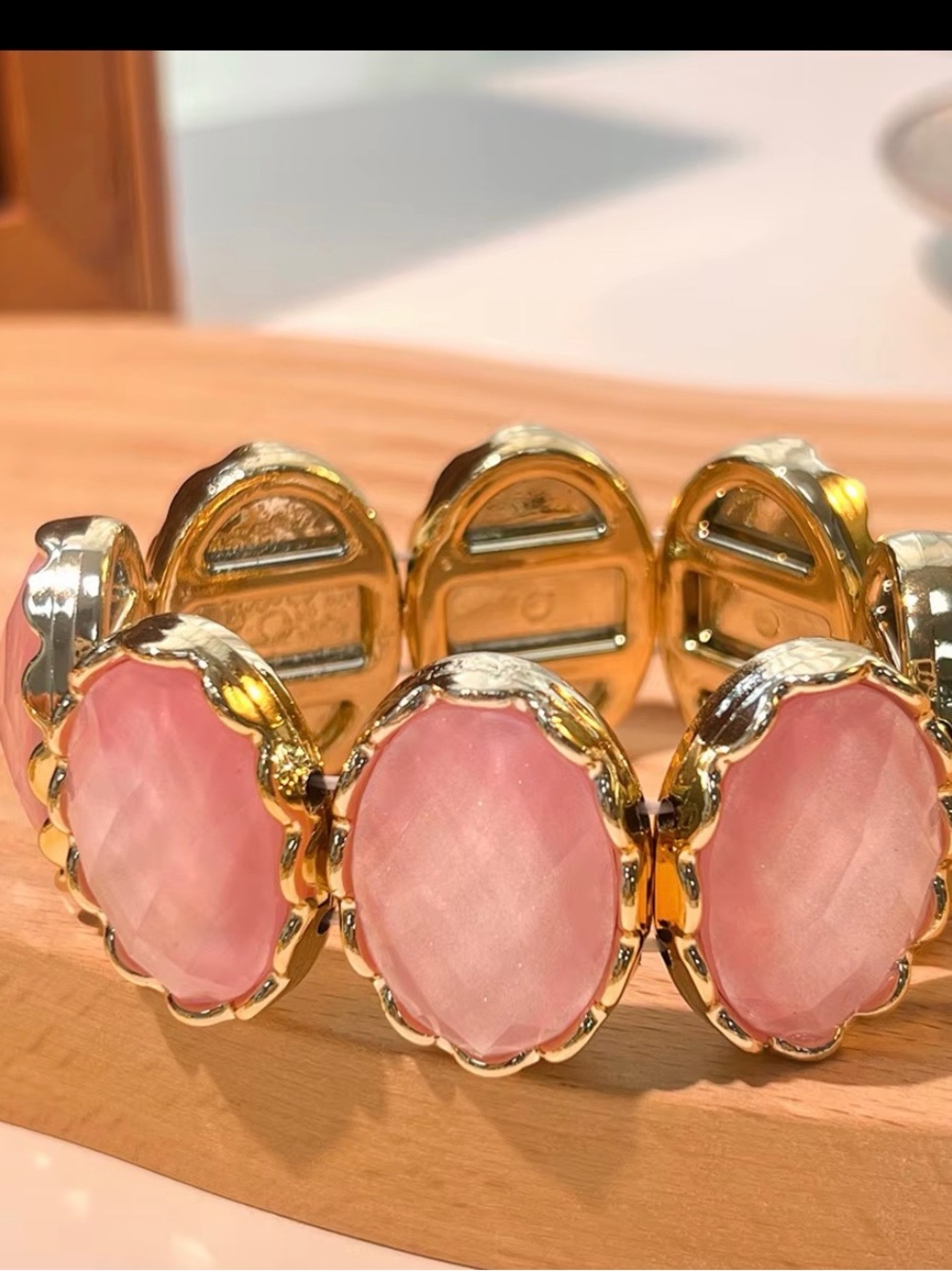 Gold-Plated Bracelet with Pink Oval Cabochons